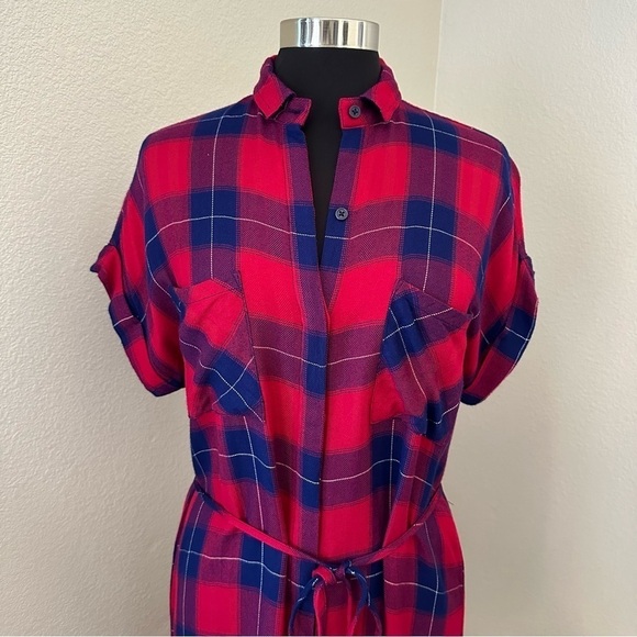 Rails Haley Flannel Plaid in Ruby and Navy Check Button Up Shirt Dress - Picture 4 of 14
